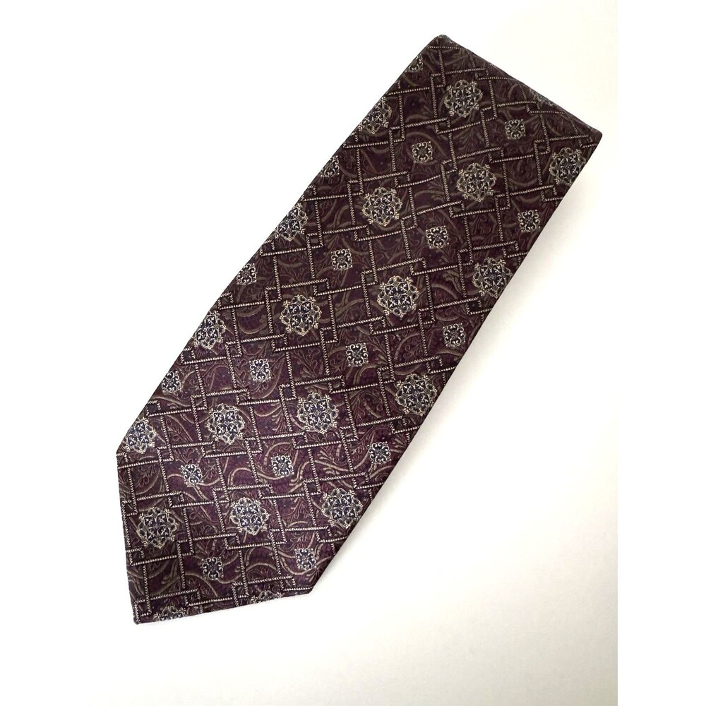 Robert Talbott Tie Best of Class Silk Jacquard Burgundy Gold Handmade in USA